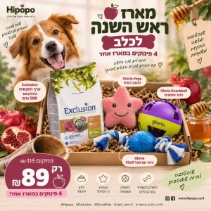 מארז ראש השנה לכלב עם ארבעה פינוקים – Hipopo